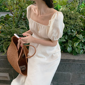 [Korean Style] Greta Square Neck Puff Sleeve Midi Dress