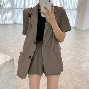 [Korean Style] 4 Colors Single Breasted Loose Fit Blazer Shorts 2 pc Set