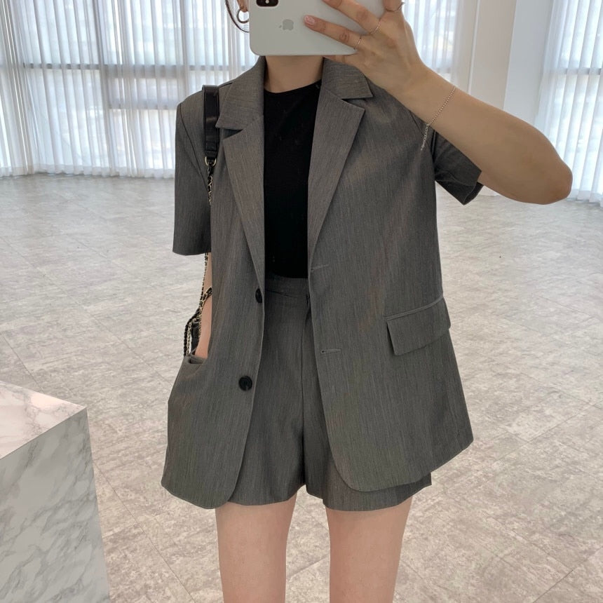 [Korean Style] 4 Colors Single Breasted Loose Fit Blazer Shorts 2 pc Set