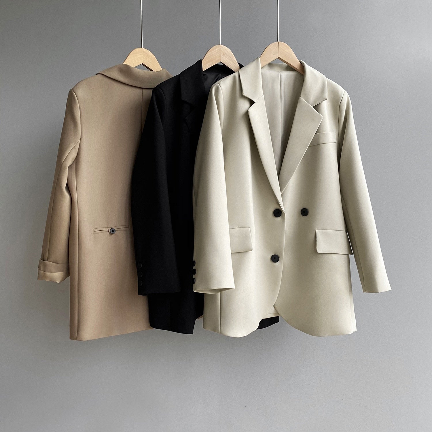[Korean Style]  Jamiet Solid Color Loose Fit Double Breasted Blazer