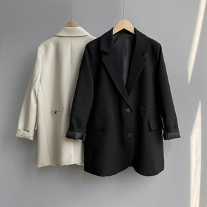 [Korean Style]  Jamiet Solid Color Loose Fit Double Breasted Blazer