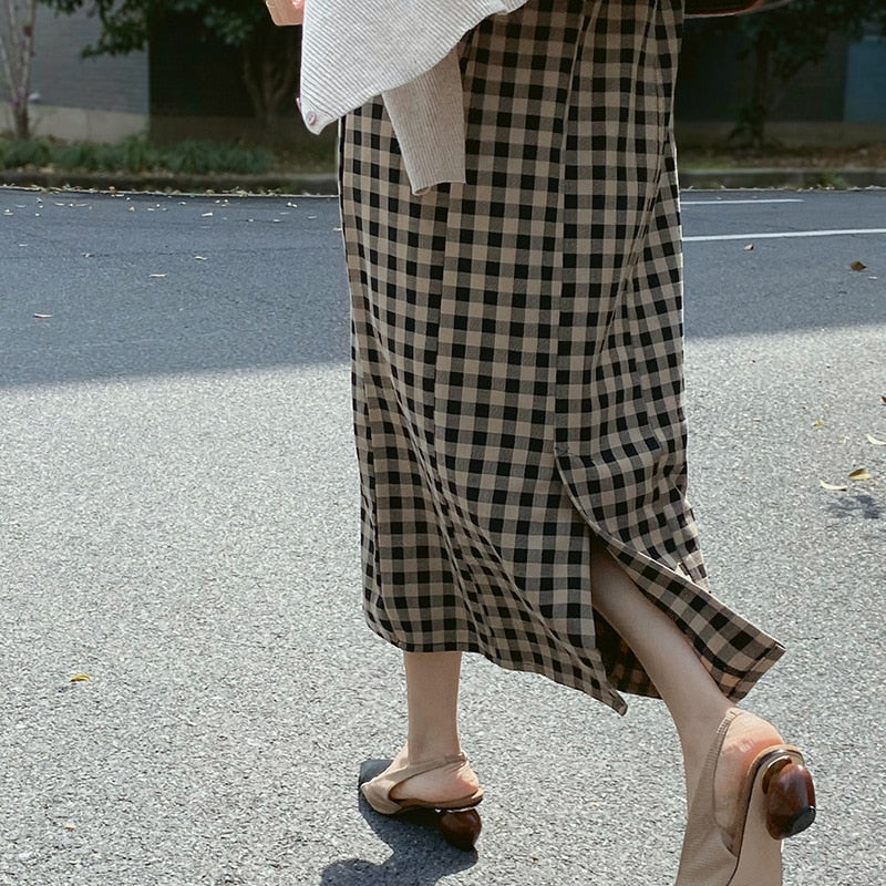 [Korean Style] Mandie Square Collar Check Cami Dress