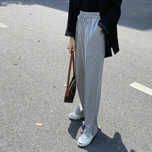 [Korean Style] Gray Black Full Length Drawstring Sweatpants w/ Slit