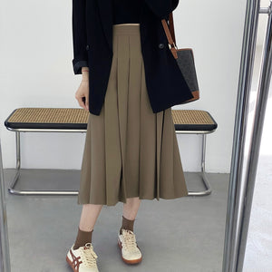 [Korean Style] Roltha Solid Color Pleated Midi Skirt
