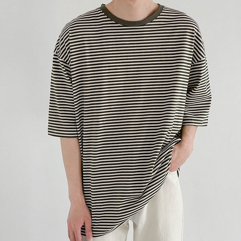 [Korean Style] Viscose Striped 1/2 T-shirts