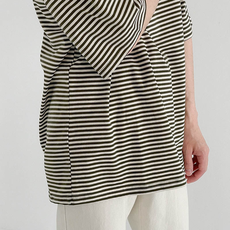 [Korean Style] Viscose Striped 1/2 T-shirts