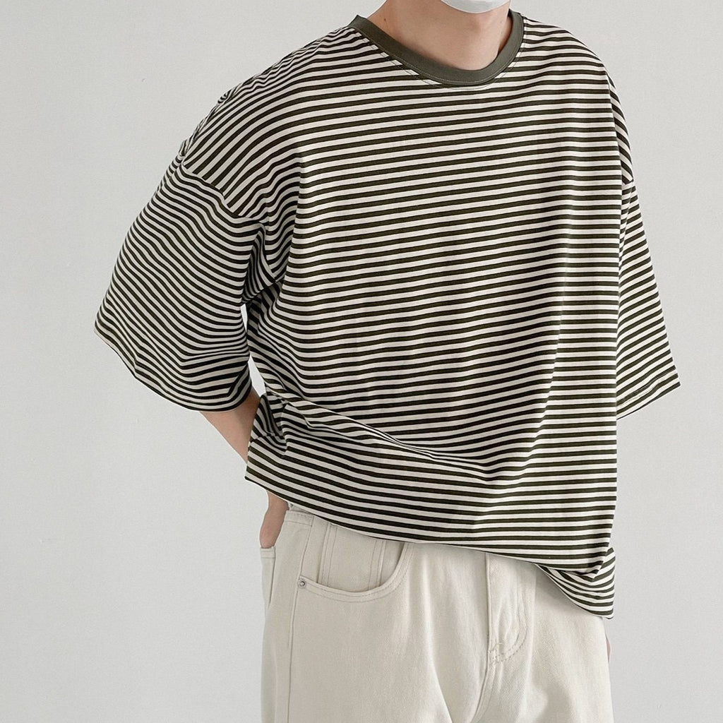 [Korean Style] Viscose Striped 1/2 T-shirts