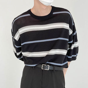 [Korean Style] 2 Colors 7 Cut Oversized Stripe T-shirts