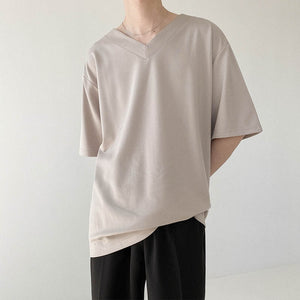 [Korean Style] 2 Colors Oversize Solid V-neck T-shirts