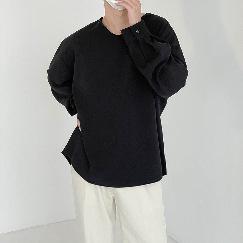[Korean Style] Black Long-sleeved V-Neck Sweatshirts