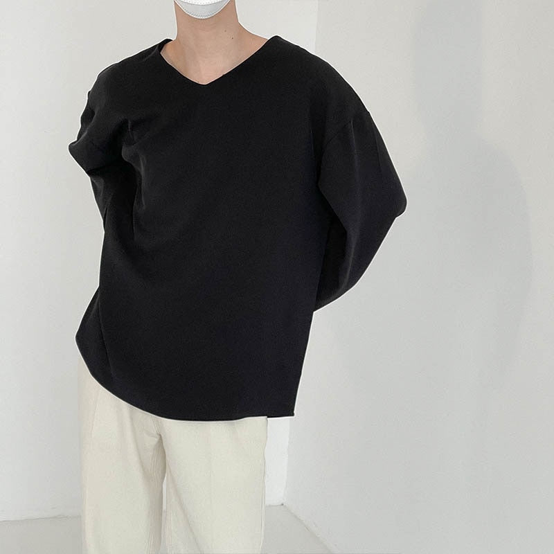 [Korean Style] Black Long-sleeved V-Neck Sweatshirts