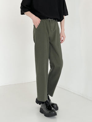 [Korean Style] Tencel Armygreen Straight Pants