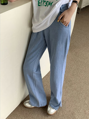 [Korean Style] High Quality Retro Full Length Wide Leg Boot-cut Slit Jeans