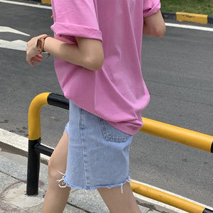 [Korean Style] Frayed High Rise Loose Fit Denim Shorts