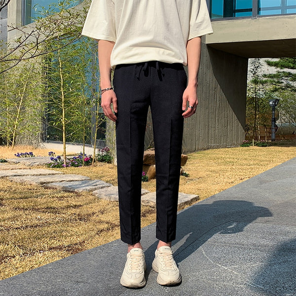 [Korean Style] 2 Colors Elastic Ankle-Length Pants – Ordicle