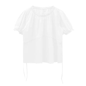 [Korean Style] Solid Color Drawstring Blouse w/ Puffy Sleeves