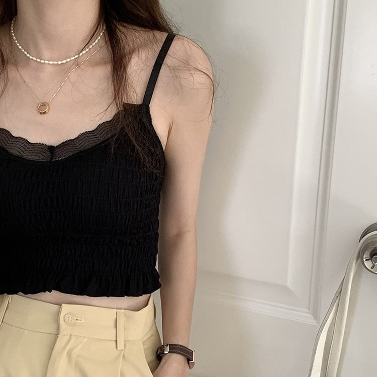 [Korean Style] Black White Summer Lace Tube Cami Top