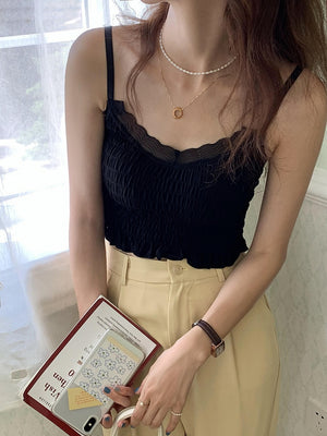 [Korean Style] Black White Summer Lace Tube Cami Top