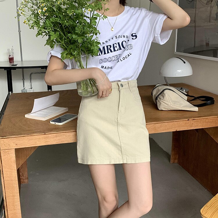 [Korean Style] Khaki high Waist A-line Mini Skirt