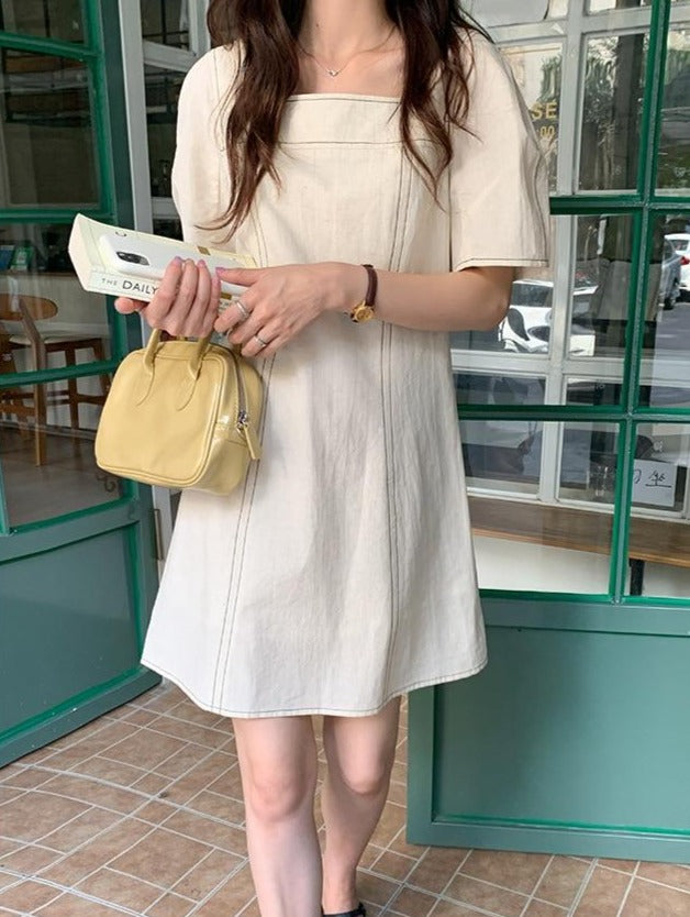 [Korean Style] Minimalistic Square Neck Mini Dress