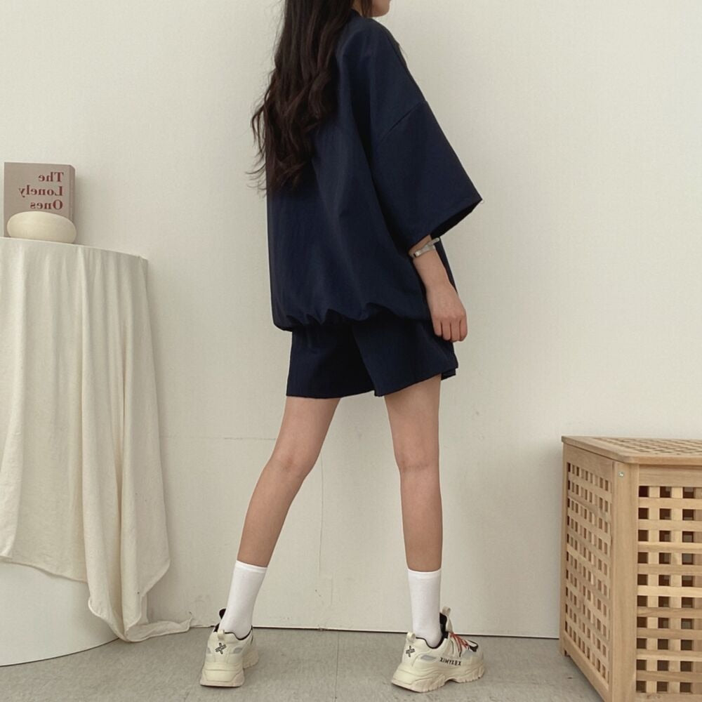 [Korean Style] Oversized Zip-up Windbreaker Jacket Drawstring Shorts 2 pc Set