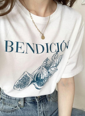 [Korean Style] Bendicion Graphic Short Sleeve Cotton Tee