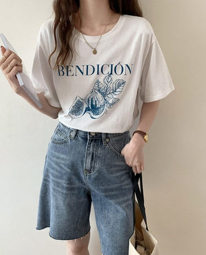 [Korean Style] Bendicion Graphic Short Sleeve Cotton Tee