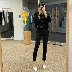 [Korean Style] Black White Cropped Pocket Jacket