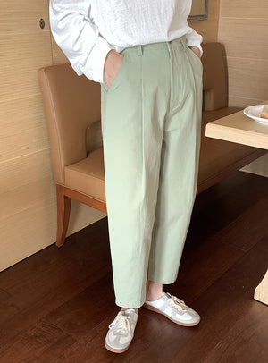 [Korean Style] Cinched Waist Ankle Cut Pleated Cropped Pants