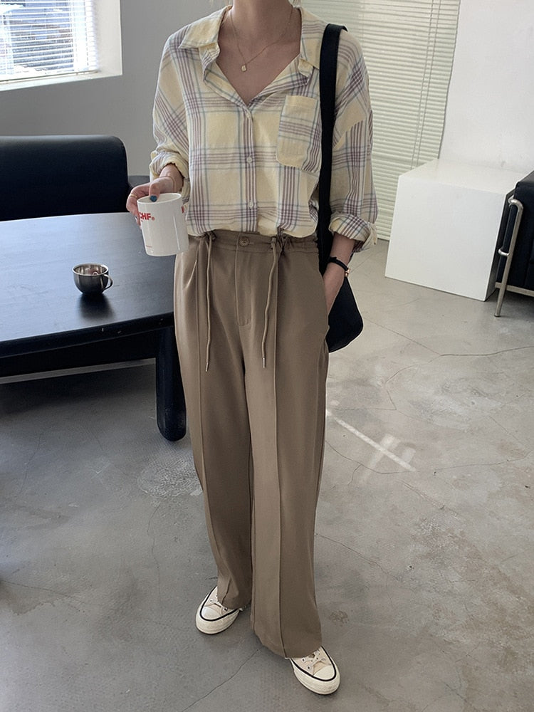 [Korean Style] Aery Loose Fit Dropped Shoulder Plaid Shirt