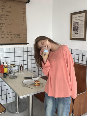 [Korean Style] 5 Colors Long Sleeve Basic Sweatshirt Tee w/ Dropped Shoulders