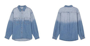 [Korean Style] Loose Fit Gradient Washed Denim Shirt Jacket