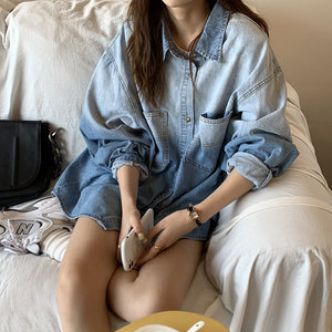 [Korean Style] Loose Fit Gradient Washed Denim Shirt Jacket