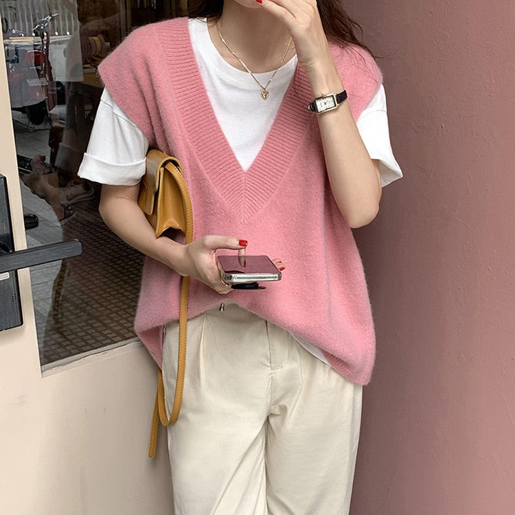[Korean Style] Fitzy Loose Fit V neck Knit Vest