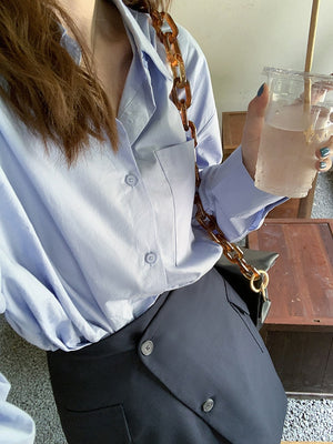 [Korean Style] Solid Color Long Shirt w/ Wrap-around Mini Skirt 2 pc Set