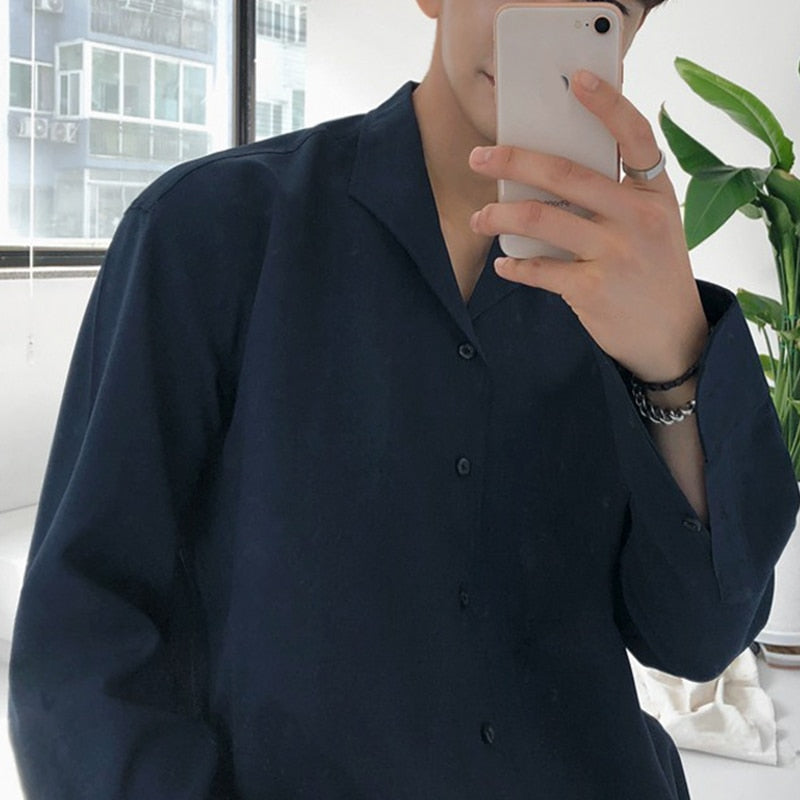 [Korean Style] 2 Colors Turn-down Collar Shirts