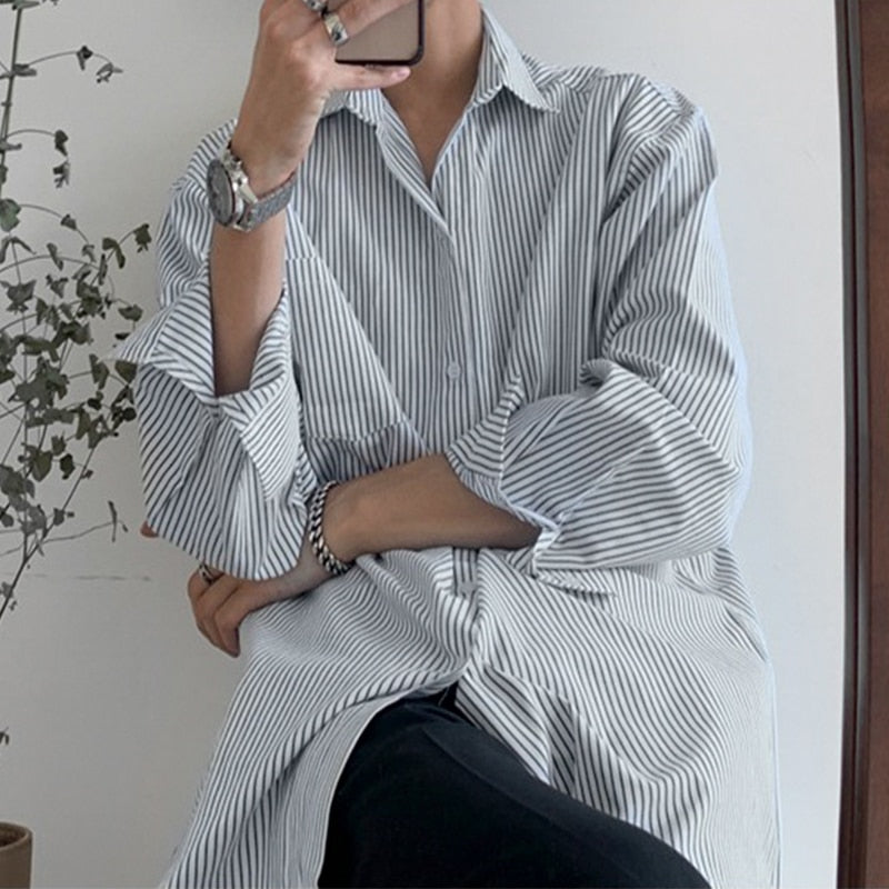 [Korean Style] Striped Single-Breasted Shirts