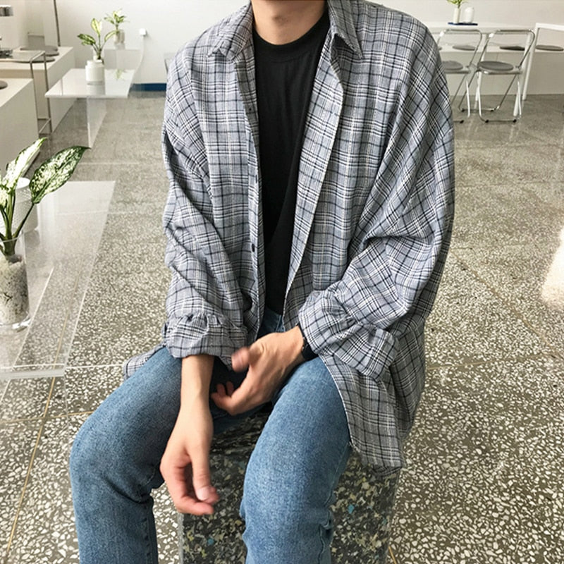 [Korean Style] 2 Colors Broadcloth Plaid Shirts
