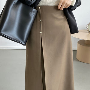 [Korean Style] 3 Colors Minimalistic 3 Buttons Front Slit Long skirt