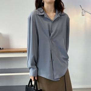 [Korean Style] Loose Fit Solid Color Double Breasted Dense Long Sleeve Blouse