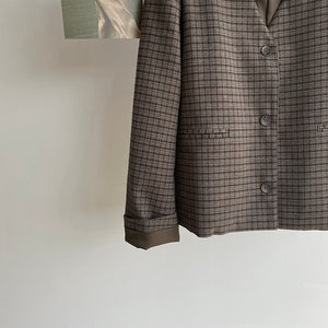 [Korean Style] High Quality Single Breasted Cropped Collarless Plaid Blazer