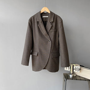 [Korean Style] High Quality Single Breasted Cropped Plaid Blazer
