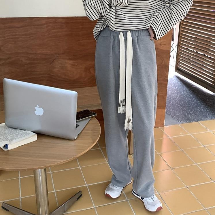 [Korean Style] Laidback Tasseled Drawstring Wide Leg Corduroy Sweatpants