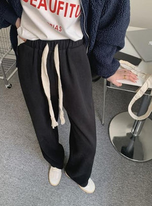 [Korean Style] Laidback Tasseled Drawstring Wide Leg Corduroy Sweatpants