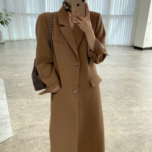 [Korean Style] 2 Colors Single Breasted Long Blazer w/ Pockets