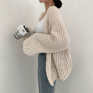 [Korean Style] 4 Colors Chunky Sweater Cardigan with Puffy Sleeves