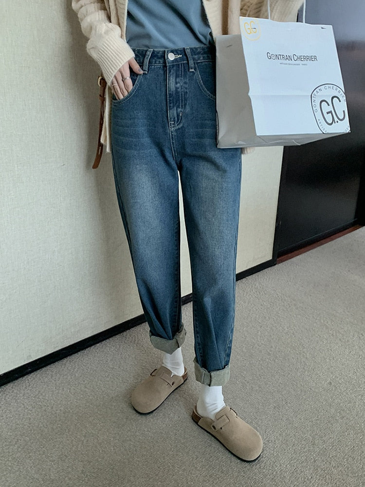[Korean Style] Vintage Wash Loose Fit Straight Jeans