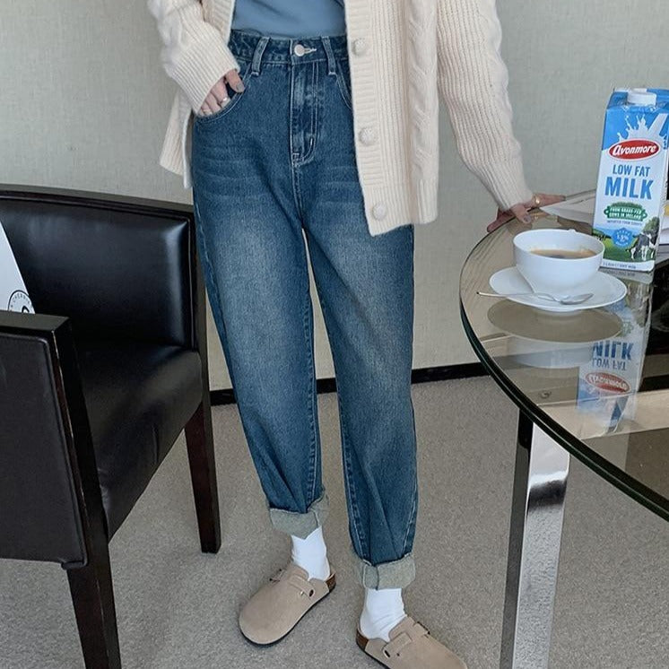 [Korean Style] Vintage Wash Loose Fit Straight Jeans