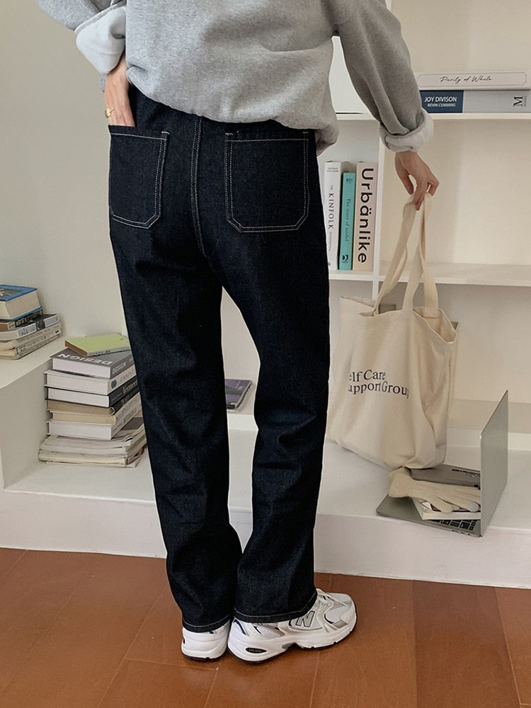 [Korean Style] Black High Waist Button-up Wide Leg Jeans