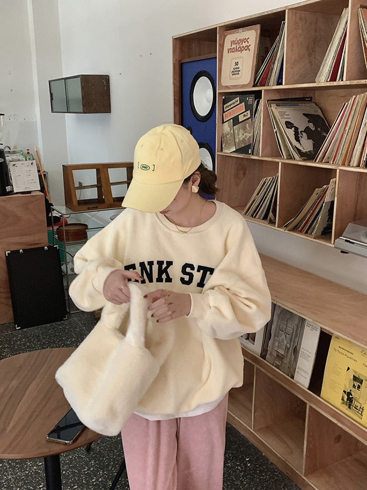 [Korean Style]3 Color Cozy Loose Fit Fleece Sweatshirt w/ Brushed Lining